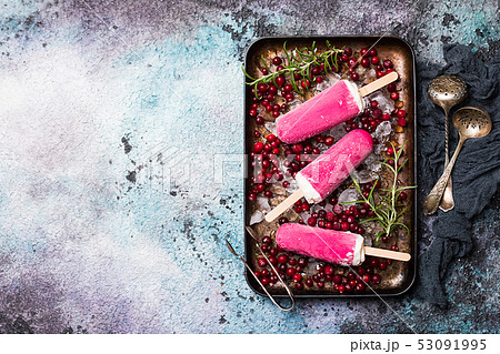 Top view pink cranberry popsicle Top view pink cranberry popsicle 53091995