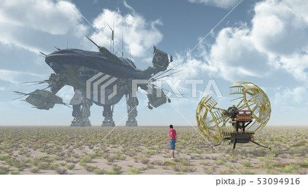 Time traveler with time machine and spacecraft 53094916