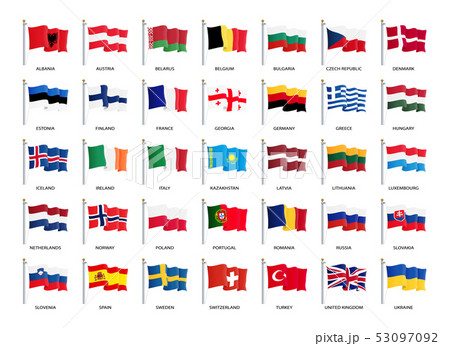 Flags of Europe, waving in the wind - Vector world flags collection Flags of Europe, waving in the wind - Vector world flags collection 53097092