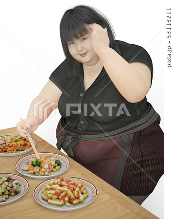 まかないを食べる太った女性のイラスト素材
