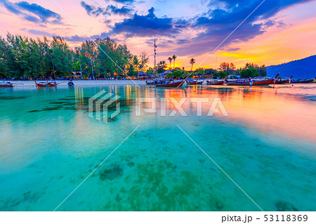 Beautiful sunset on white sand beach at Koh Lipe Beautiful sunset on white sand beach at Koh Lipe 53118369
