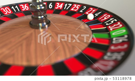 Casino roulette wheel ball hits 4 four black. 3D rendering 53118978