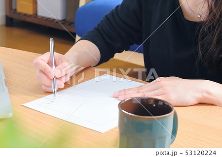 便箋 手紙を書く女性 拝啓 縦書き 便箋 手紙を書く女性 拝啓 縦書き 53120224