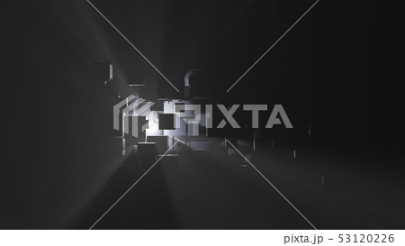 Abstract background of boxes, light rays and fog 53120226