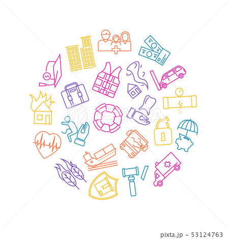 Insurance Elements Thin Line Round Design Template Ad. Vector 53124763