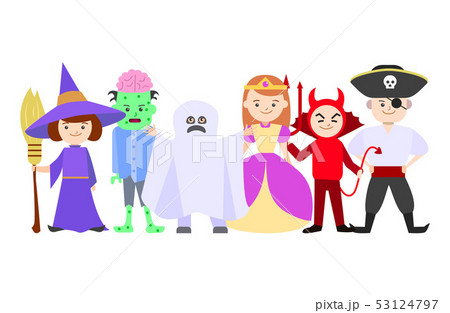 Cartoon Halloween Kids Costumes Group or Crowd. Vector 53124797