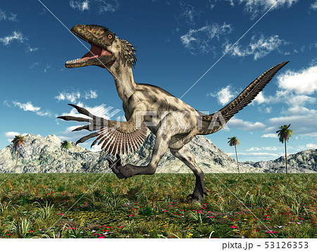 Dinosaur Deinonychus in a landscape 53126353