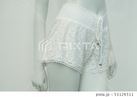 closeup of white shorty on mannequin 53126511
