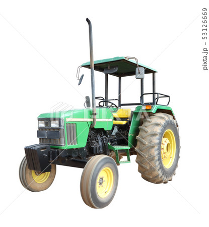Old green tractor on white background. 53126669