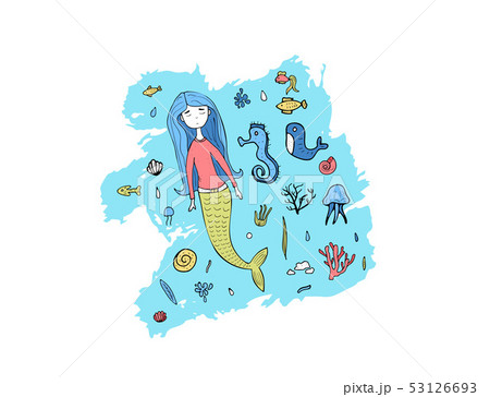 Mermaid and sea set. Vector illustration. 53126693