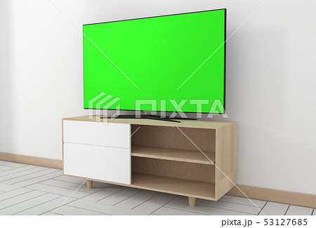 Smart Tv Mockup with blank black screen hanging 53127685