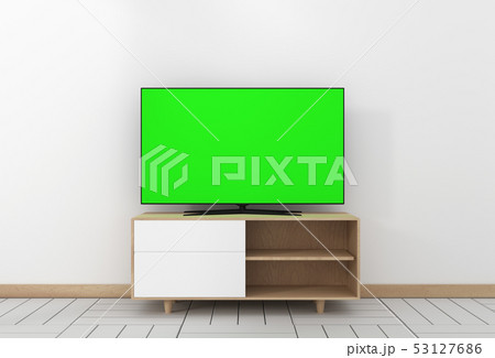 Smart Tv Mockup with blank black screen hanging 53127686