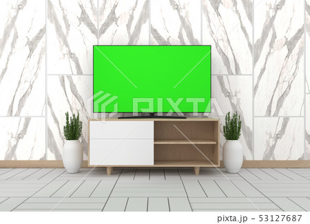 Smart Tv Mockup with blank black screen hanging 53127687