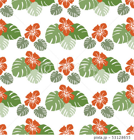 Tropical seamless pattern Monstera leaves, flowers 53128655