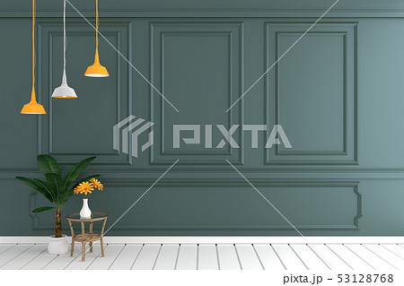 Empty luxury room interior with dark green wall 53128768