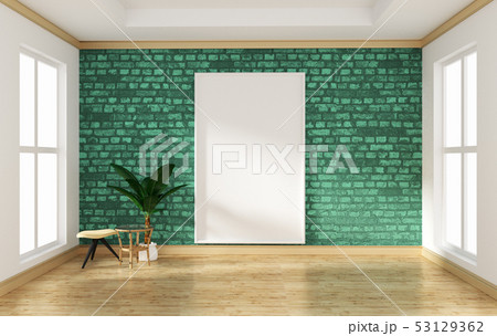 interior design empty room green brick wall 53129362