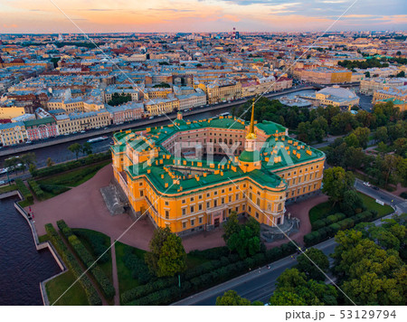 SAINT-PETERSBURG Russia: beautiful Top view of St. Petersburg from the air an Mikhailovsky castle SAINT-PETERSBURG Russia: beautiful Top view of St. Petersburg from the air an Mikhailovsky castle 53129794