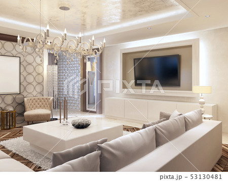 Modern living room in white colors with integrated 53130481