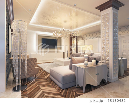 Modern living room in white colors with integrated 53130482