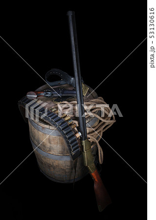 Old wild west gun with cartridges and gunbelt Old wild west gun with cartridges and gunbelt 53130616