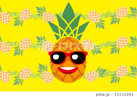 サングラスをかけたパイナップルのキャラクターのイラスト パイナップル背景 夏のイメージ トロピカルのイラスト素材