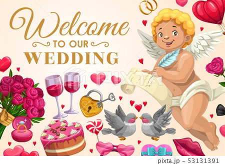 Wedding invitation, angel with love message Wedding invitation, angel with love message 53131391