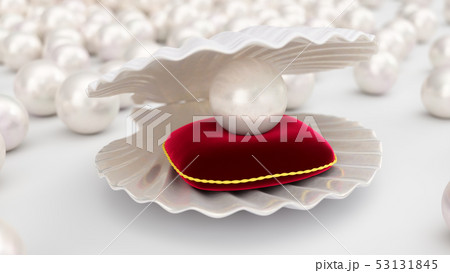 Seashell with pearls inside on red velvet pillow. Gems, women's jewelry, nacre beads. For your Seashell with pearls inside on red velvet pillow. Gems, women's jewelry, nacre beads. For your 53131845