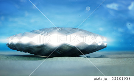 Mother of pearls underwater. Closed sea shell underwater self-luminous from the inside. Oysters and 53131953