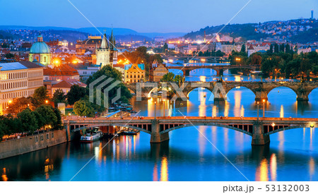 Prague city, bridges over Vltava river, Czechia Prague city, bridges over Vltava river, Czechia 53132003
