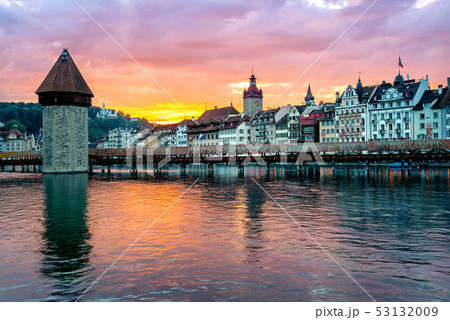 Lucerne, Switzerland, Old Town on dramatic sunset Lucerne, Switzerland, Old Town on dramatic sunset 53132009