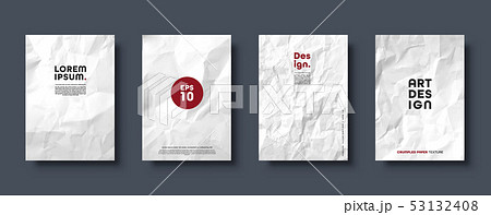 Crumpled white paper texture pattern. Minimal covers set. Rough grunge old blank. Vector abstract 53132408