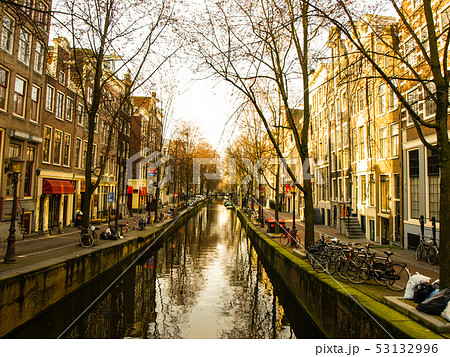 Water canal in Amsterdam city centre 53132996