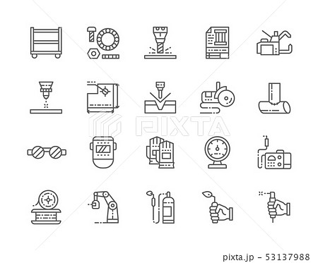 Set of Welding Line Icons. Spot Machine, Washers, Bolts, Blowtorch and more. 53137988