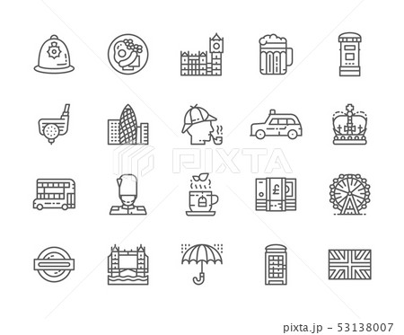 Set of English Culture Line Icons. Traditional Postbox, Police Helmet and more. Set of English Culture Line Icons. Traditional Postbox, Police Helmet and more. 53138007