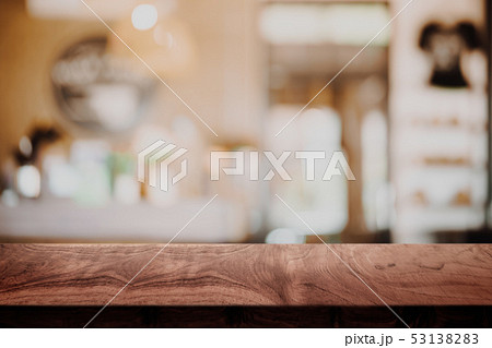 Empty wood table with blur cafe background. 53138283