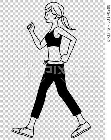 女性-ウォーキング-スリム-黒 53140289