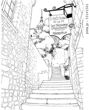 漫画風ペン画イラスト 西洋風街並のイラスト素材