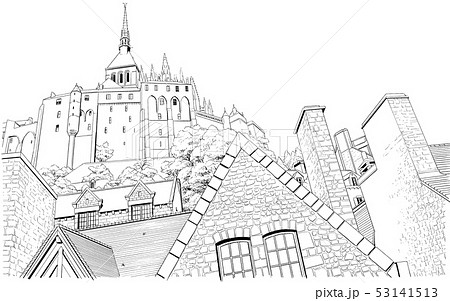 漫画風ペン画イラスト 西洋風街並のイラスト素材