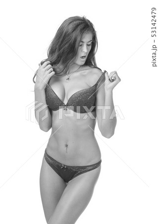 Pretty Slim woman in lingerie on white background Pretty Slim woman in lingerie on white background 53142479