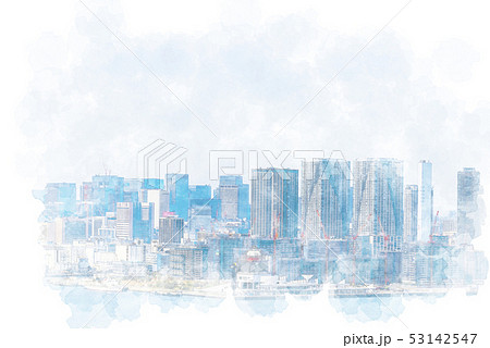 晴海の都市風景 水彩画風 晴海の都市風景 水彩画風 53142547