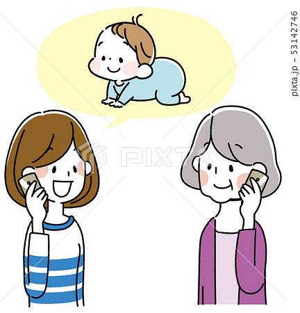 スマートフォンで会話する若い女性とシニア女性 53142746