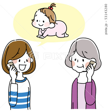 スマートフォンで会話する若い女性とシニア女性 53143280