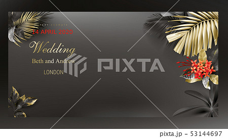 Tropical black and gold leaves on dark background 53144697