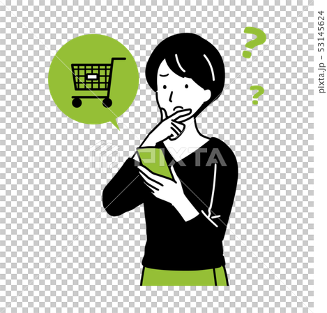 Housewife doing online shopping on mobile Housewife doing online shopping on mobile 53145624