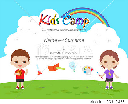 Kids Diploma or certificate template with colorful Kids Diploma or certificate template with colorful 53145823