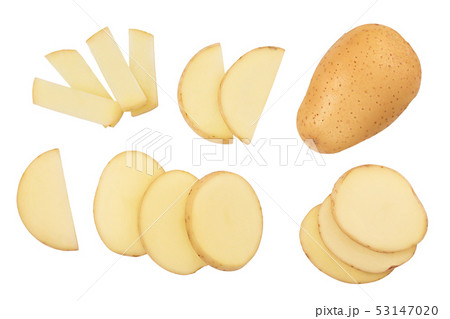 Young potato isolated on white background. Harvest new. Top view. Flat lay, Set or collection Young potato isolated on white background. Harvest new. Top view. Flat lay, Set or collection 53147020