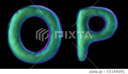 Letter set O, P made of realistic 3d render natural green snake skin texture. 53149091
