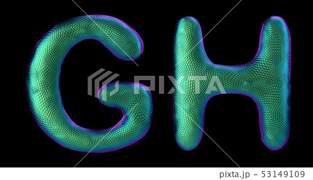 Letter set G, H made of realistic 3d render natural green snake skin texture. 53149109