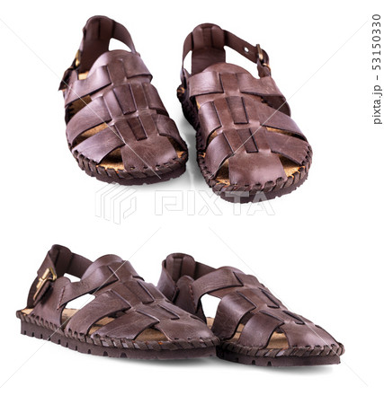 The leather brown men's sandals on white 53150330