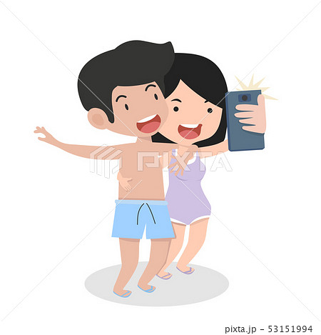 Camera smiling couple taking selfie Camera smiling couple taking selfie 53151994